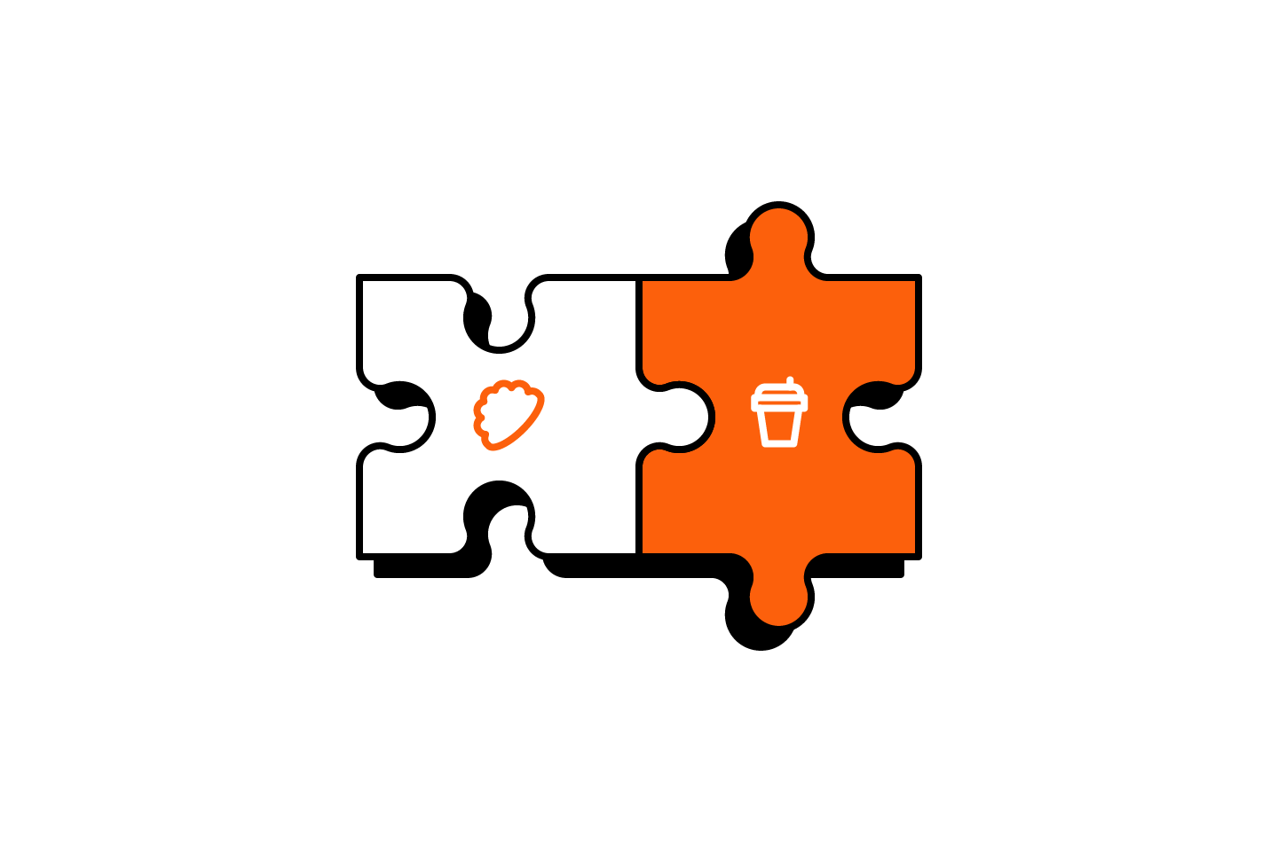 Puzzle-style pairing graphic with a croissant, coffee cup, and takeaway drink icons