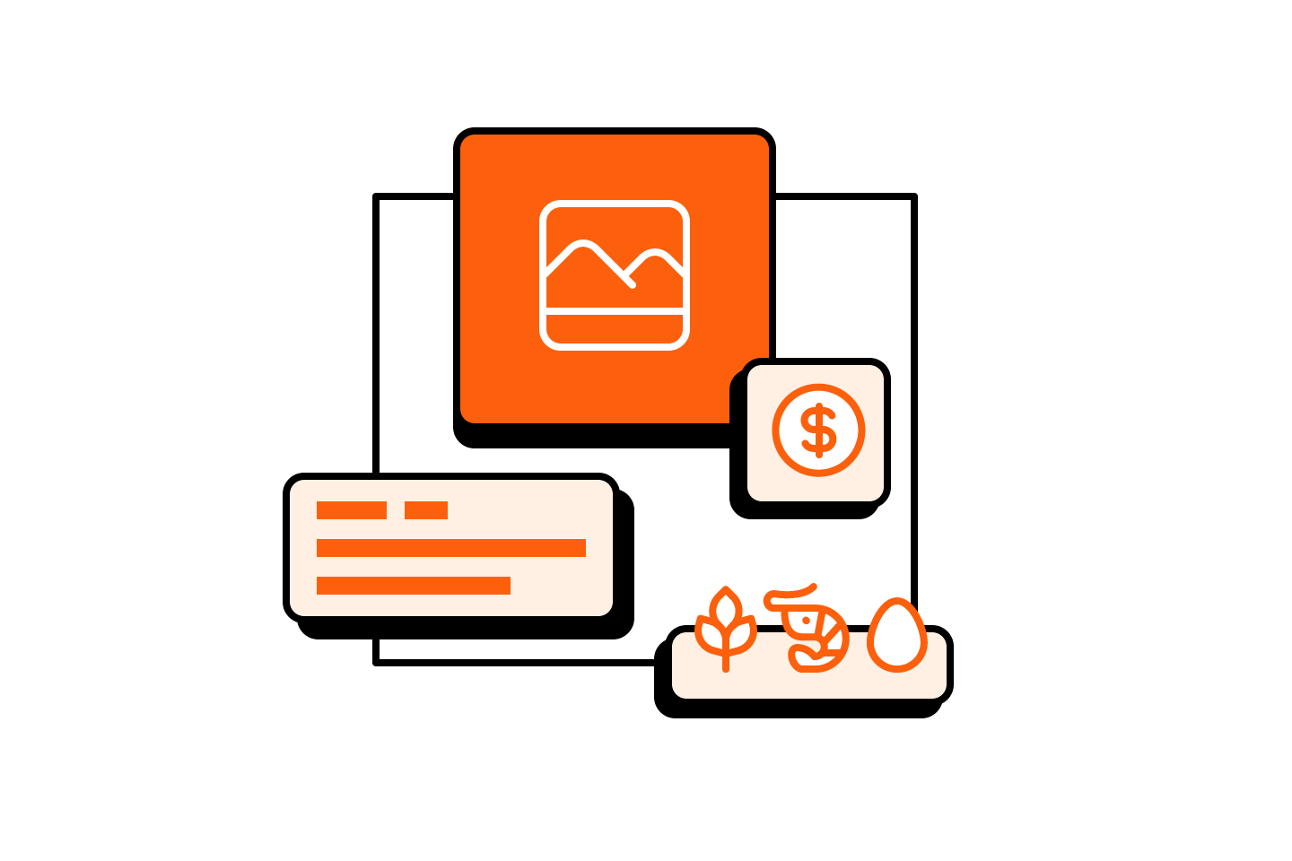 Menu graphic split into seasonal sections with spring, summer, winter, and autumn icons