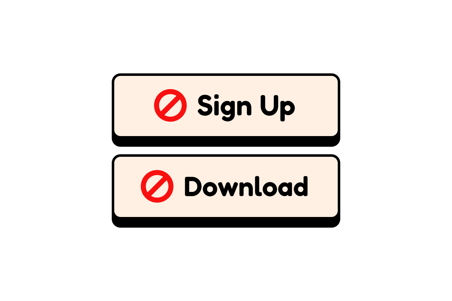 Crossed-out Sign Up and Download text showing no app or account needed