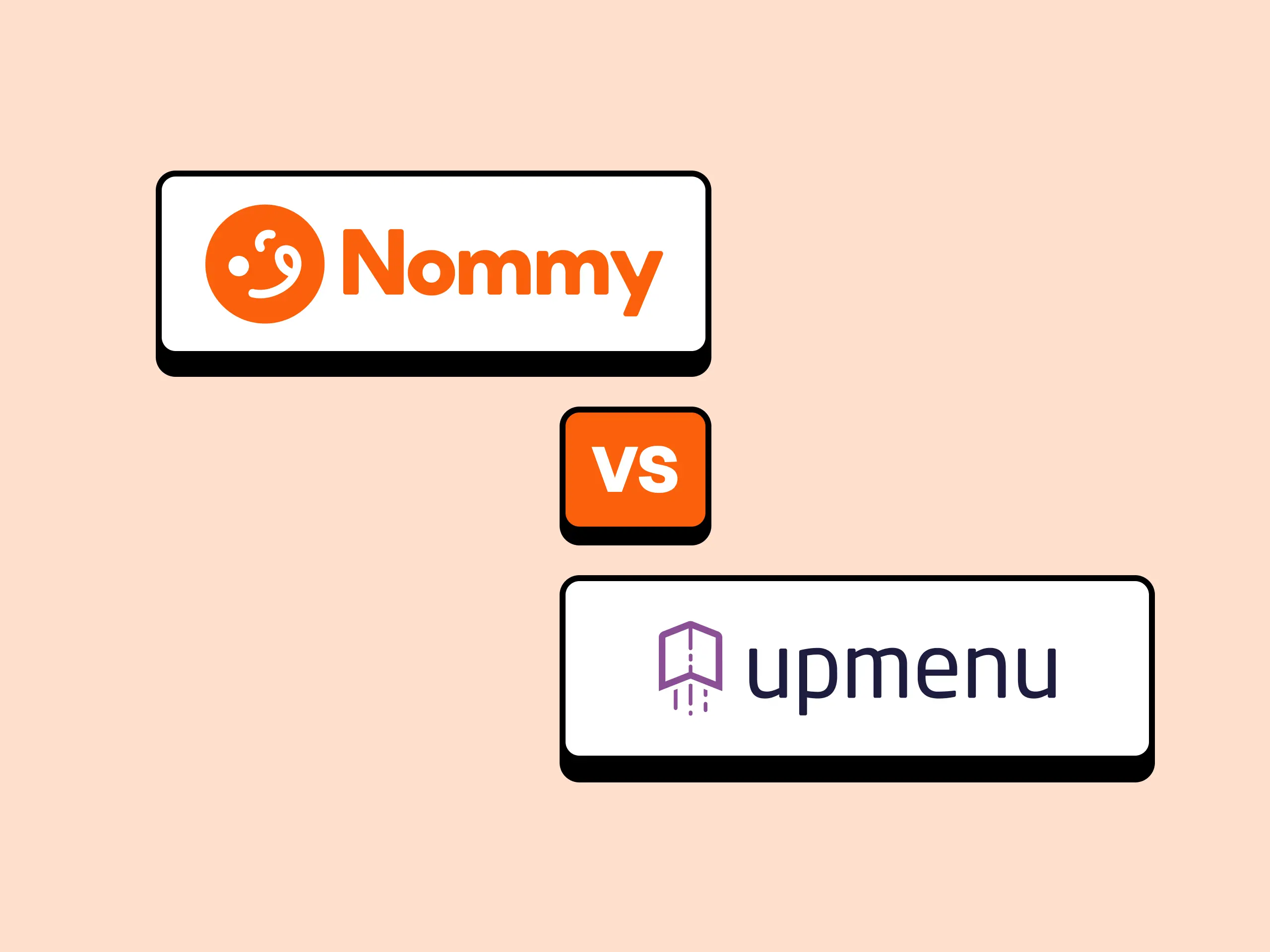 Nommy vs UpMenu: side-by-side comparison of the Nommy website and digital menu interface with UpMenu’s online ordering dashboard