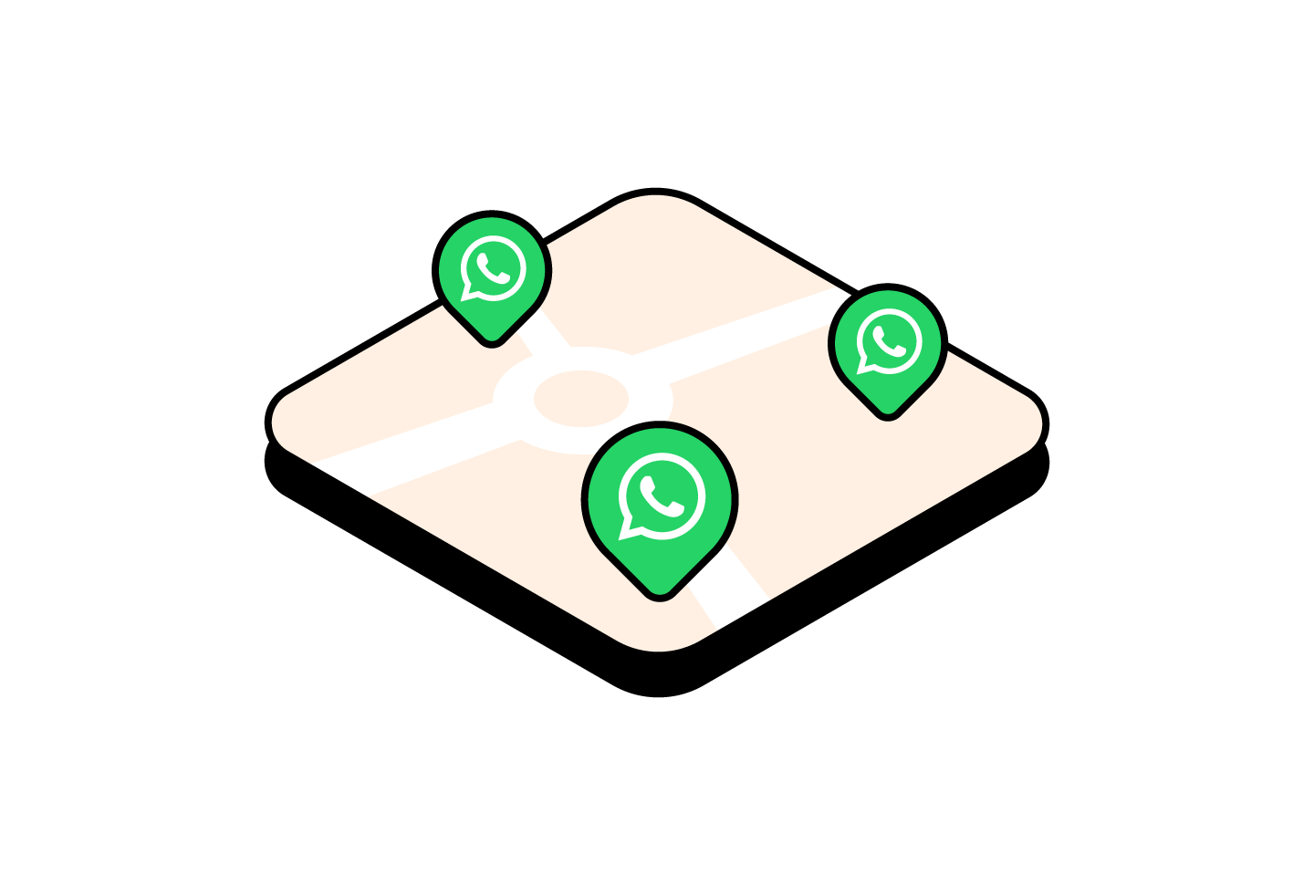 Map with WhatsApp pins showing one order number per location