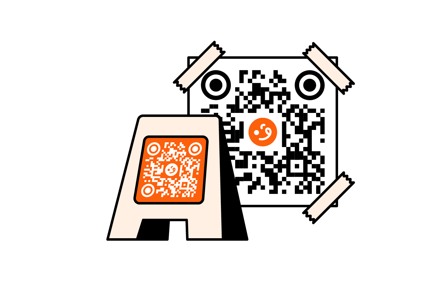 Counter sign and wall poster with QR codes for opening a digital menu on mobile