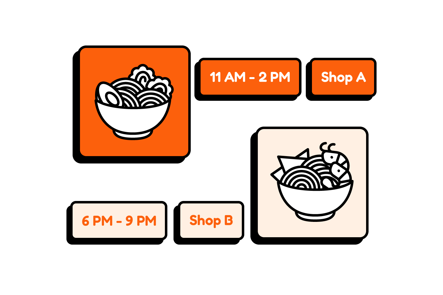 Menu availability dashboard with time slots and location settings for multiple branches